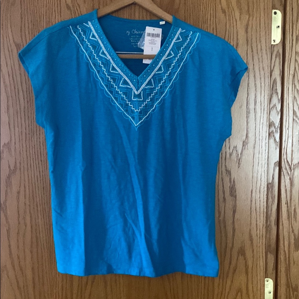 Chaps Blue Cap Sleeve Blouse